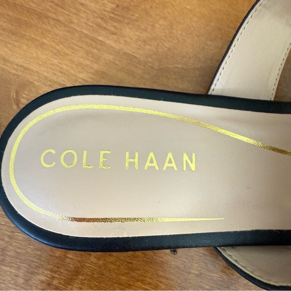 NWOT Cole Haan Vandam gold Buckle flat mules black leather woman’s 9 shoes new - Picture 4 of 8